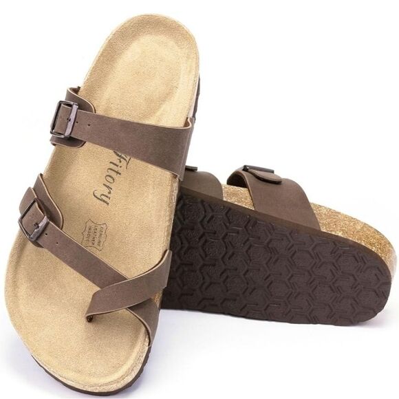 FITORY Women's Slide Sandals with Soft Cork Footbed Size 6 in brown NWT - Picture 2 of 11